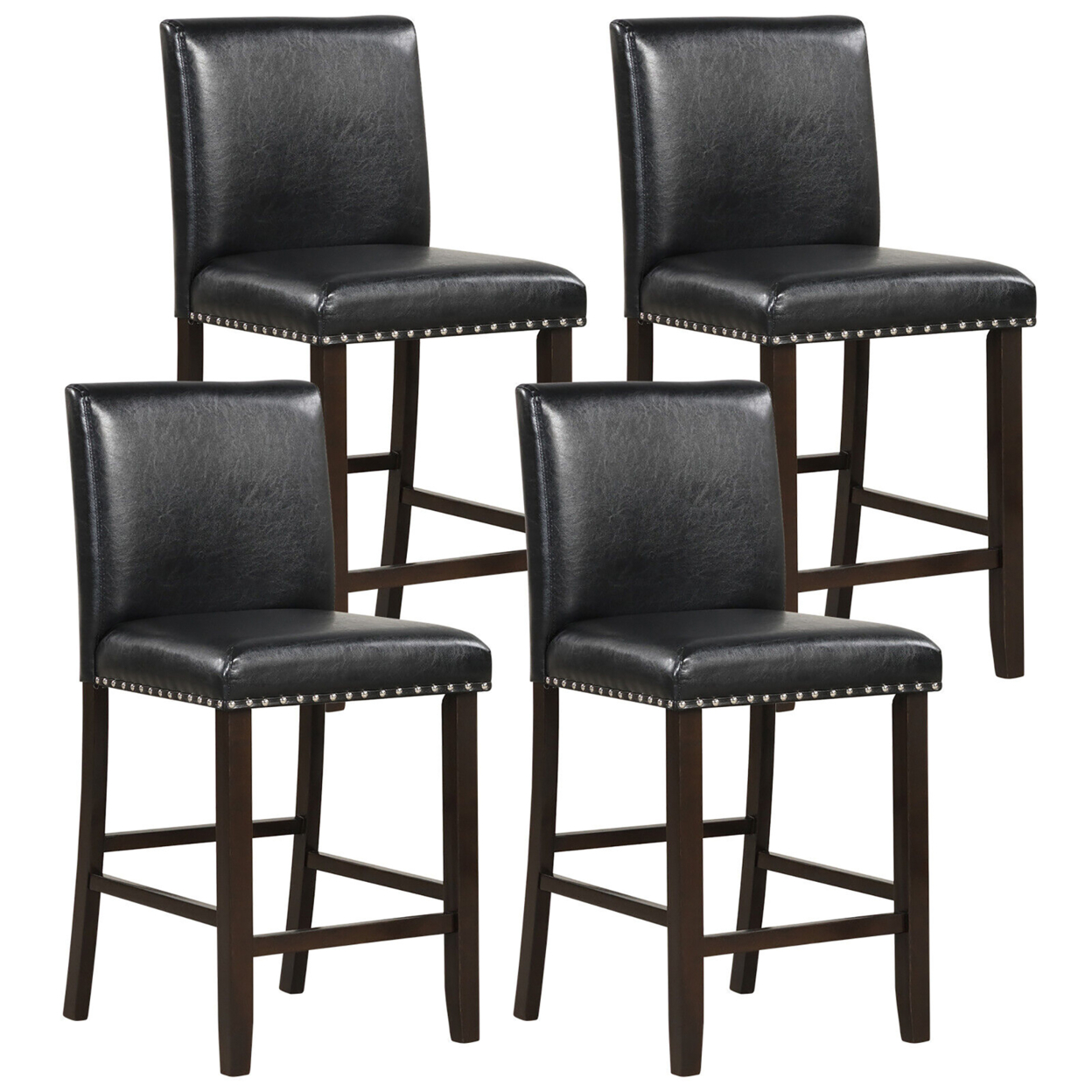 Set Of 4 Bar Stools PVC Leather Counter Height Chairs For Kitchen Island Black