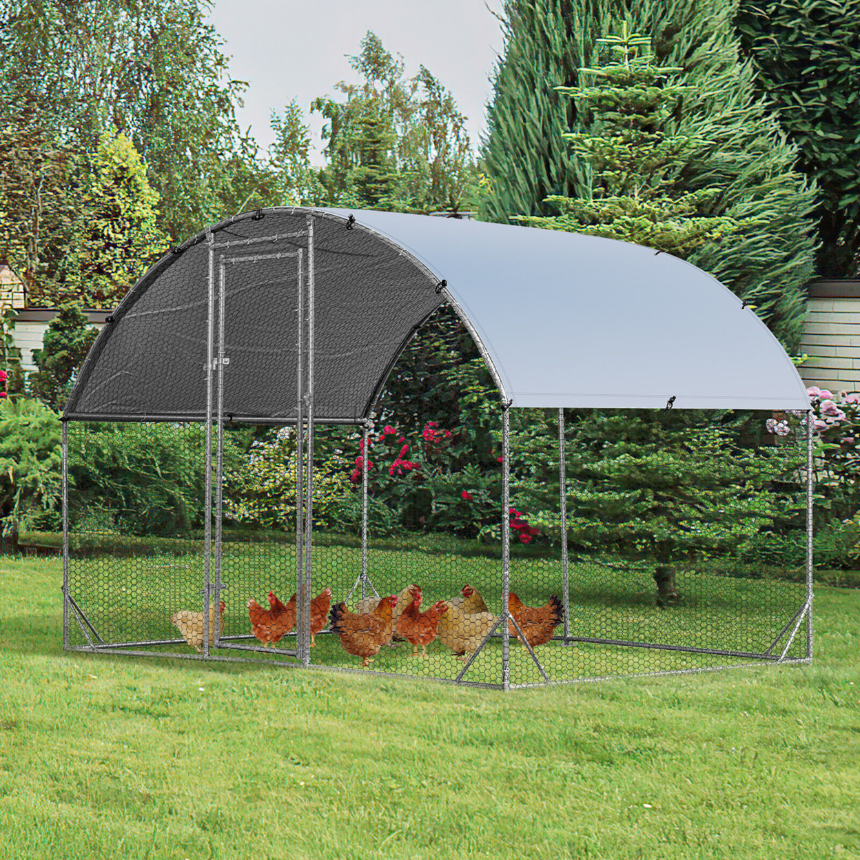 Large Metal Chicken Coop Outdoor Galvanized Dome Cage W/ Cover 9 Ft X 6.2 Ft
