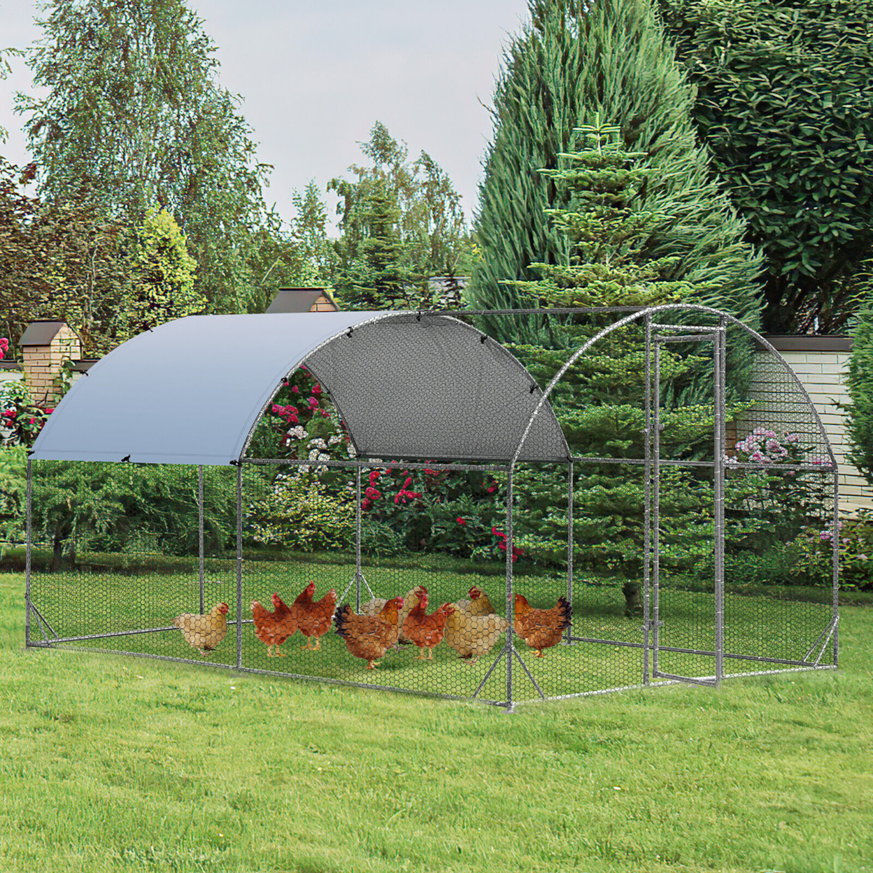 Large Metal Chicken Coop Outdoor Galvanized Dome Cage W/ Cover 9 Ft X 12.5 Ft