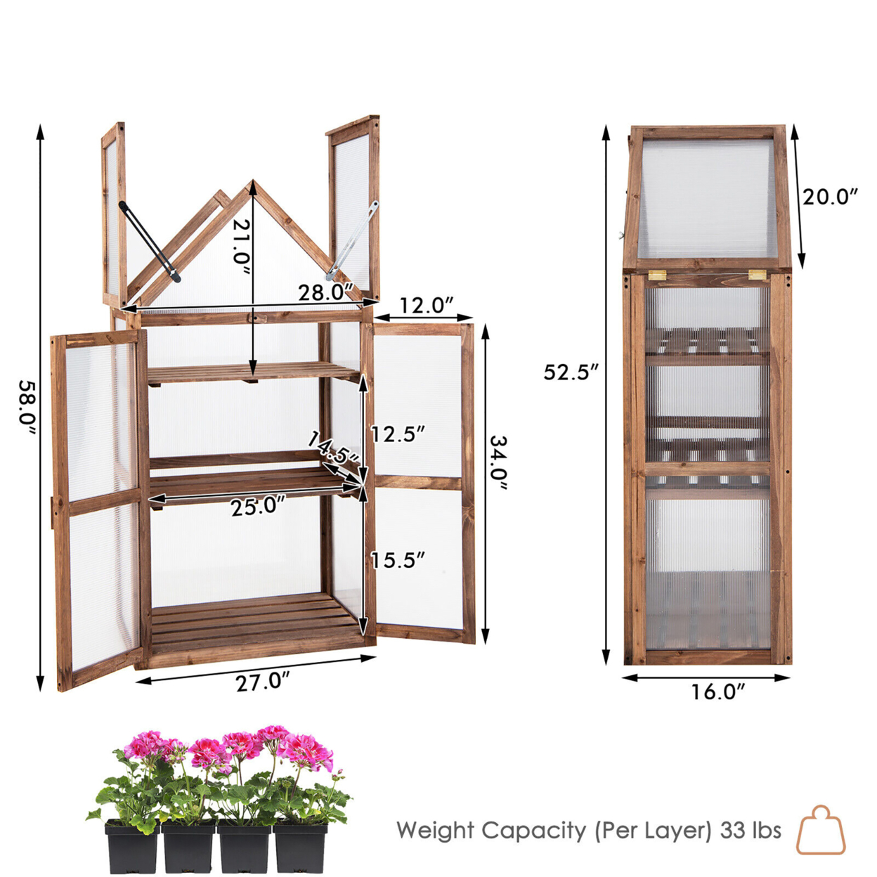 Wooden Cold Frame Greenhouse Raised Planter Protection For Vegetable And Flower