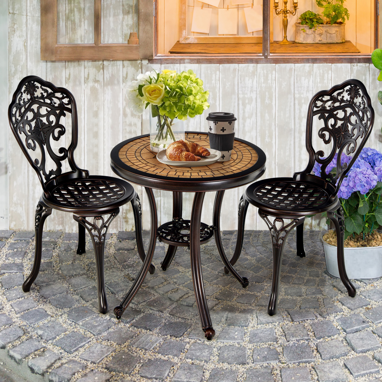 3PCS Cast Aluminum Patio Bistro Set Outdoor Table & Chairs Furniture Set