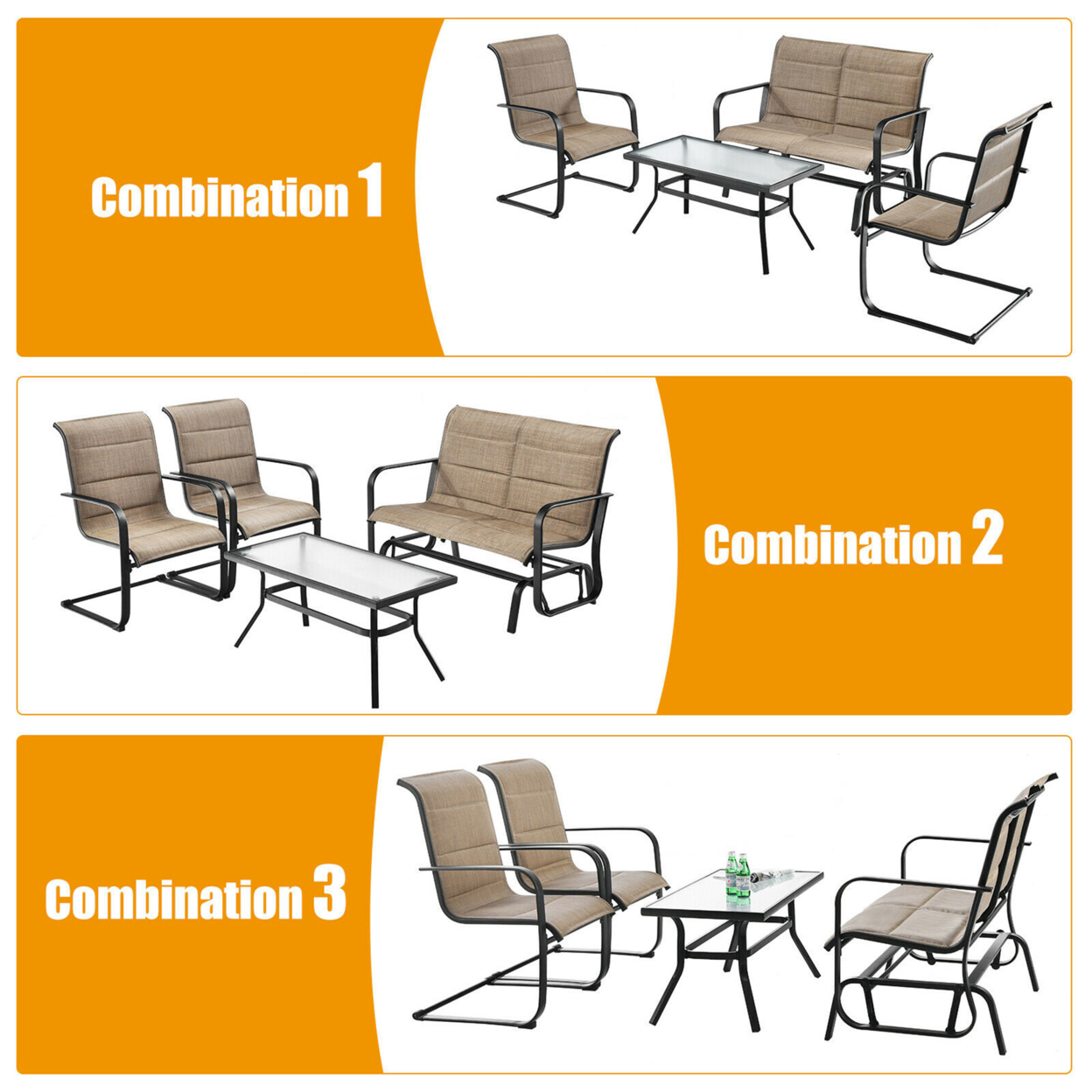 4PCS Patio Conversation Set Cotton Padded Furniture Set W/ Swing Glider Loveseat