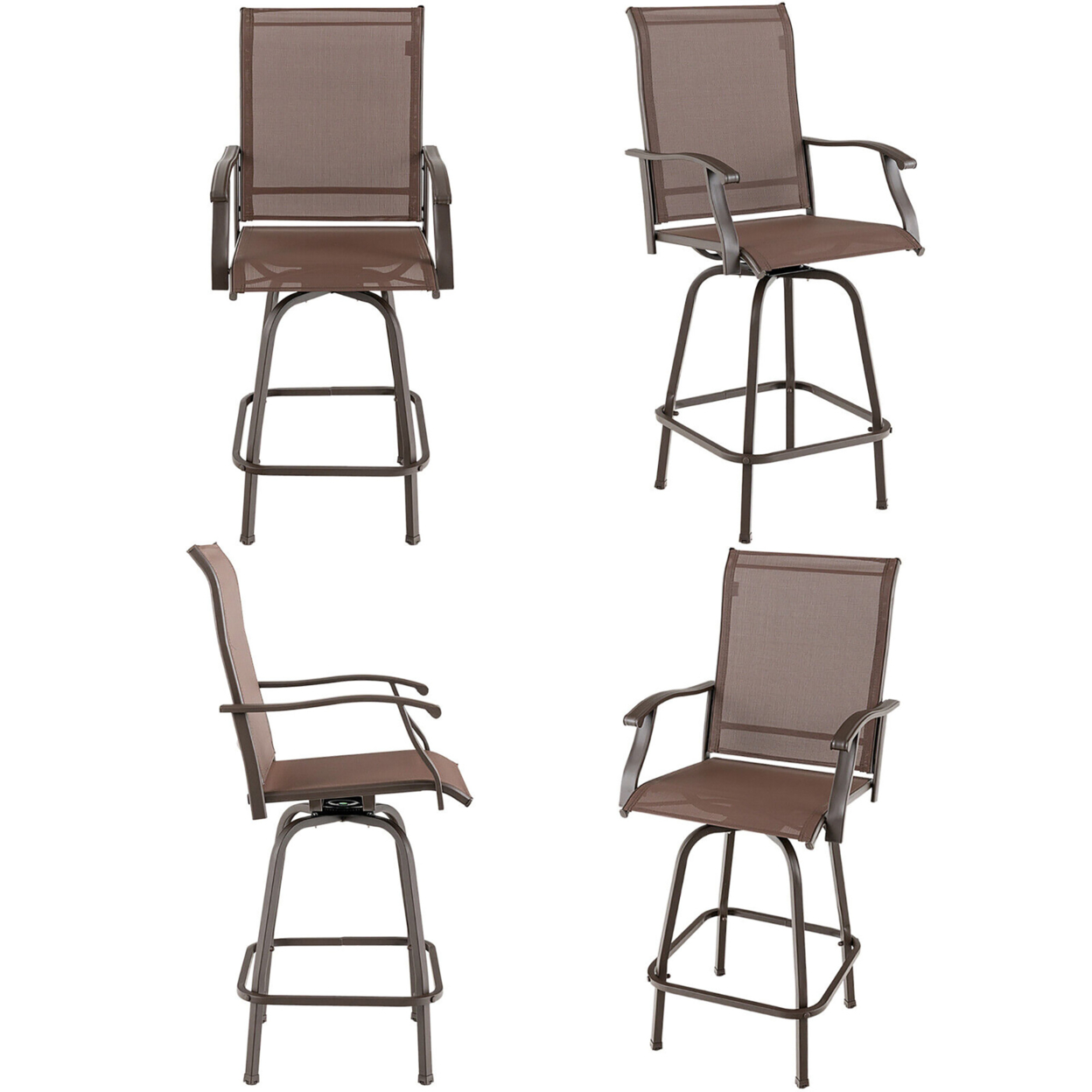 4PCS Patio Swivel Bar Stools Chairs 360 Rotation Barstool Armrest Brown