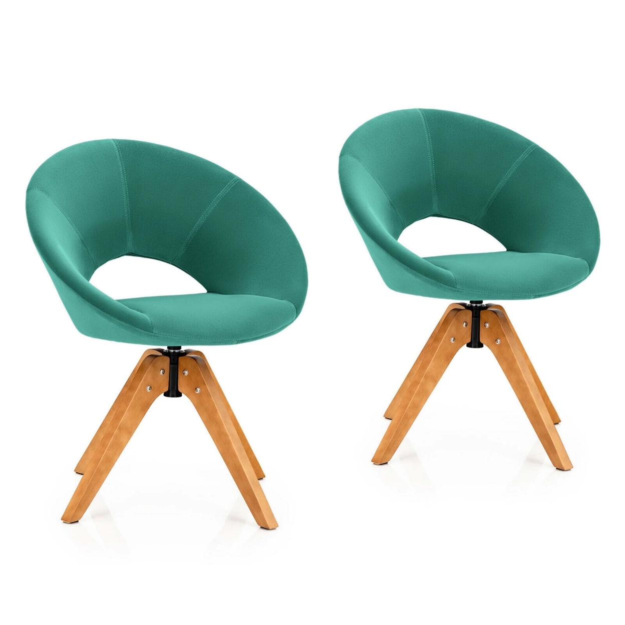 Set Of 2 Swivel Accent Chair Modern Velvet Vanity Chair W/ Wood Legs - Green