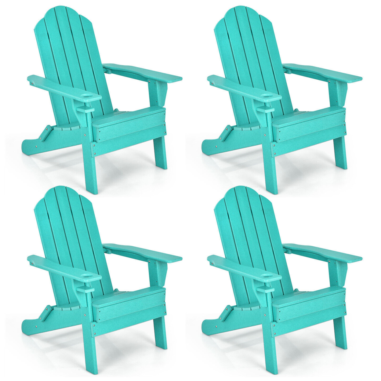 4PCS Patio Folding Adirondack Chair Weather Resistant Cup Holder Yard - Turquoise