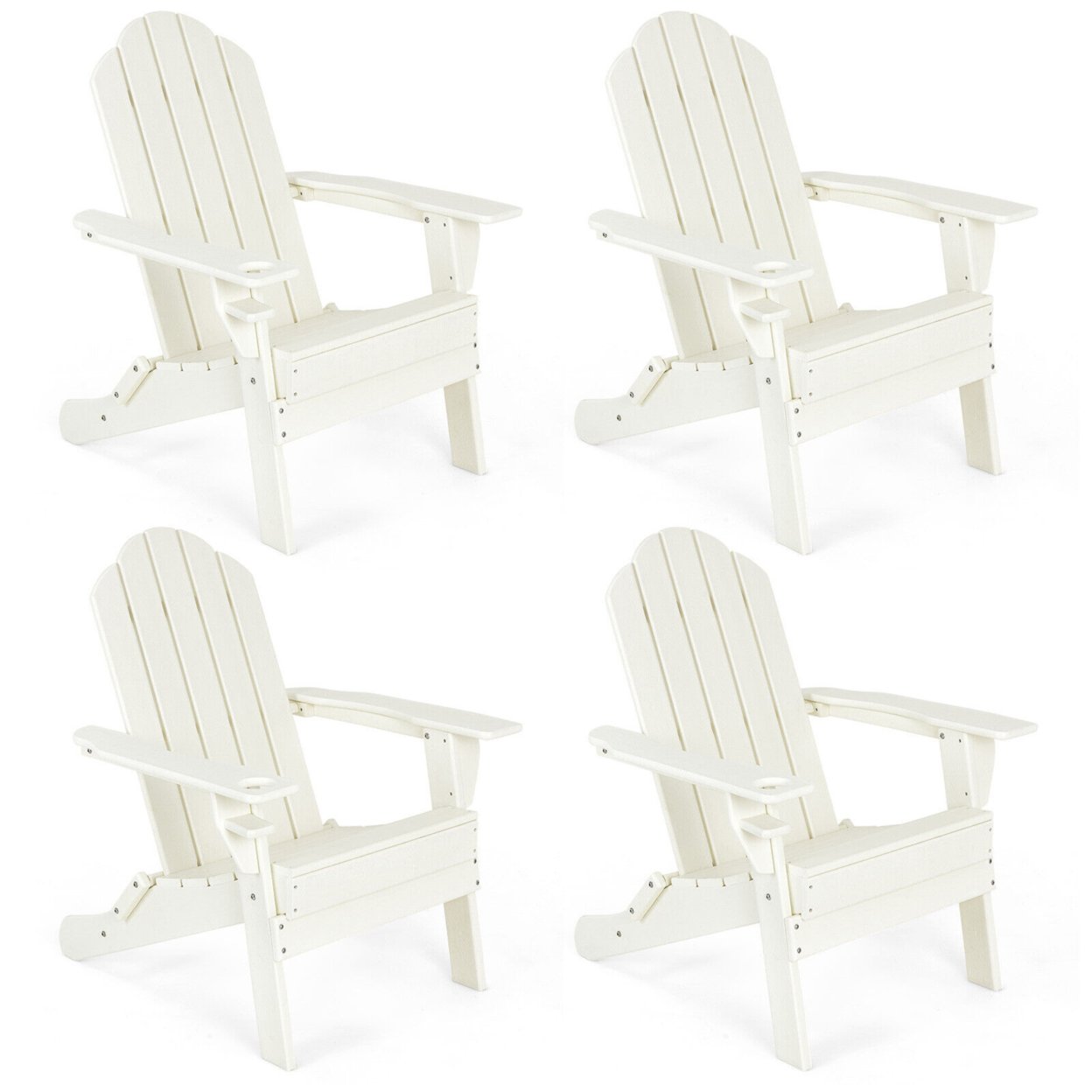4PCS Patio Folding Adirondack Chair Weather Resistant Cup Holder Yard - White