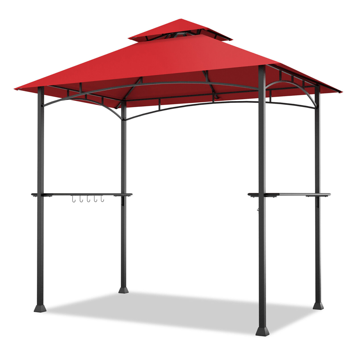 8' X 5' BBQ Grill Gazebo 2-Tier Barbecue Canopy Vented Top Shelves Shelter - Wine