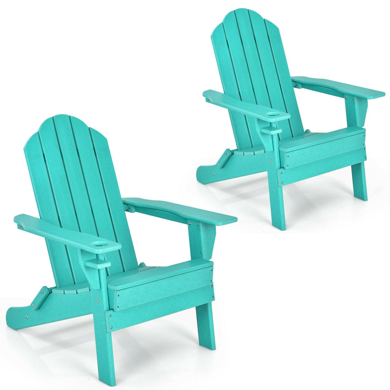 2PCS Patio Folding Adirondack Chair Weather Resistant Cup Holder Yard - Turquoise