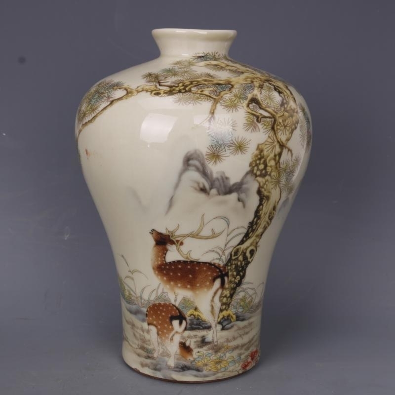 Porcelain Antique Sika Deer Pattern Chinese Vase Unique Handmade Asian Culture Art GDHP006