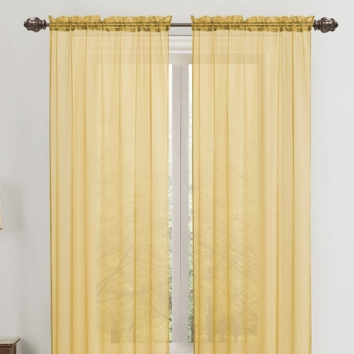 2-Panel: 90 Neutral Colored Celine Sheer Voile Drape Window Curtain Panel For Living Room & Bedroom - Gold