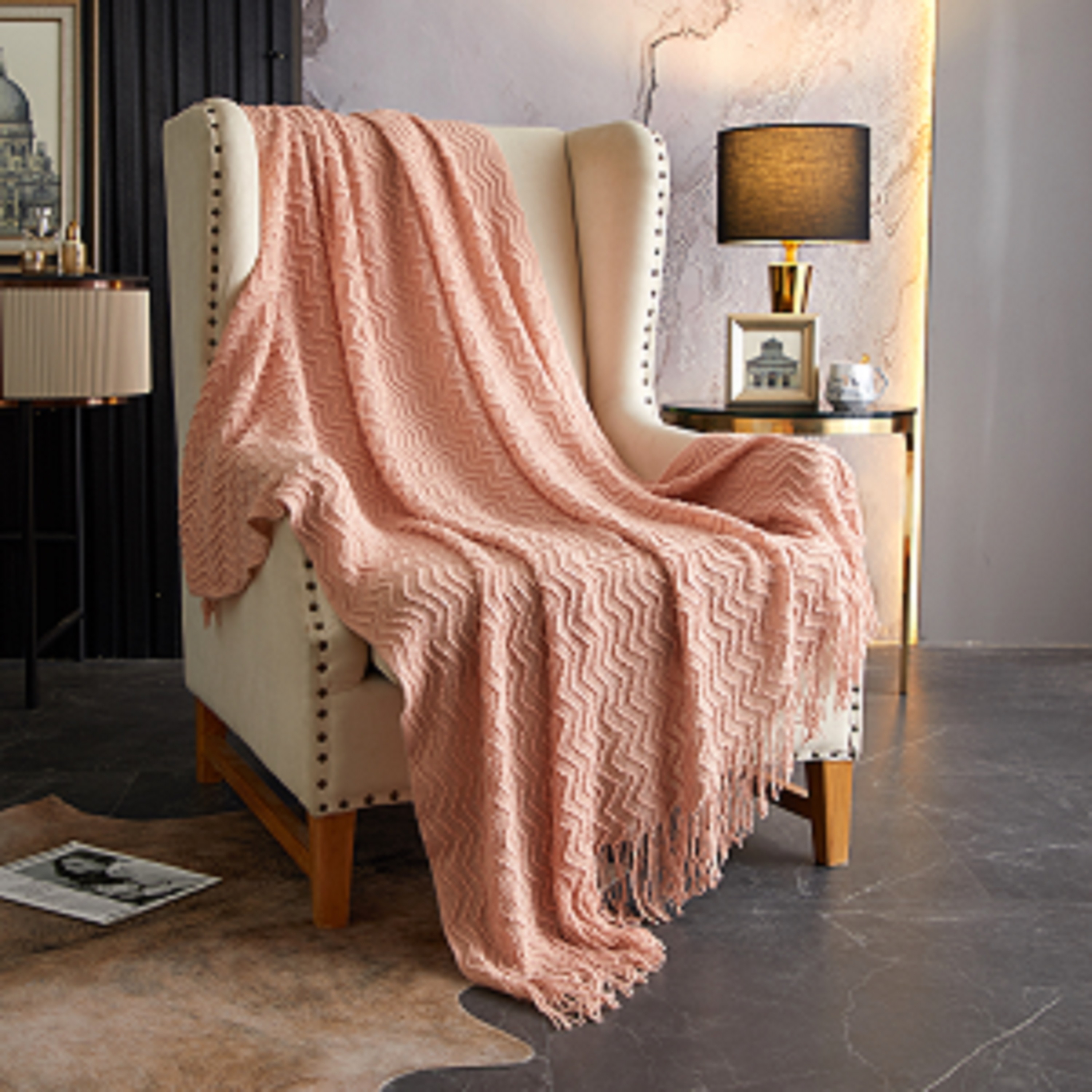 NY&C Home WowPort Woven Throw Blanket Plush Super Soft Textured Pattern - Rose