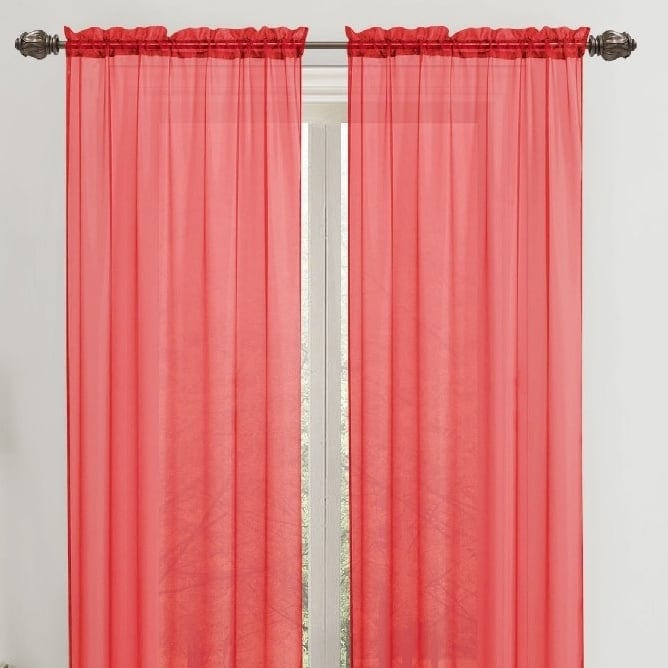 2-Panel: 90 Bright Colored Celine Sheer Voile Drape Window Curtain Panel For Living Room & Bedroom - Red