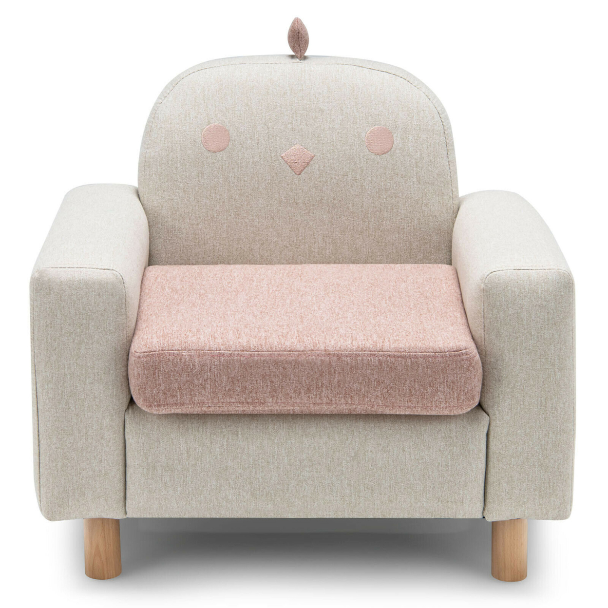 Kids Dinosaur/Panda/Chick Sofa Wooden Armrest Chair Couch W/ Thick Cushion Beech Legs Gift - Pink, Chick