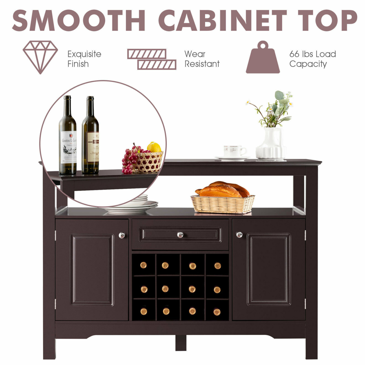 Storage Buffet Sideboard Table Kitchen Sever Cabinet Wine Rack - White