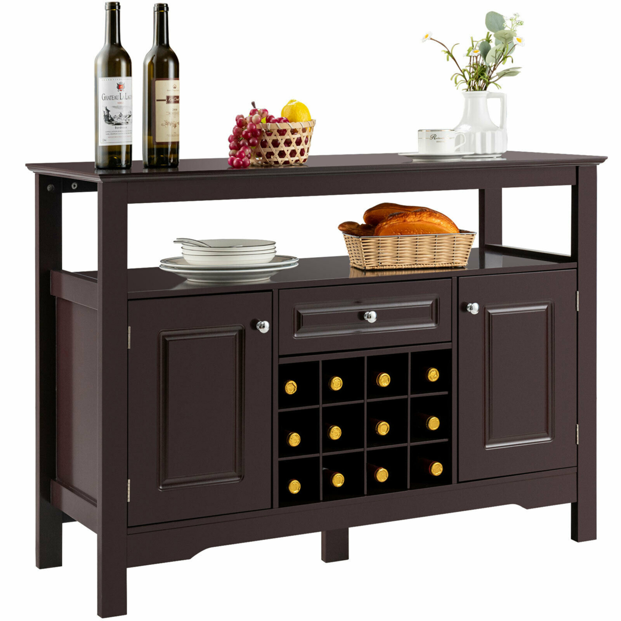 Storage Buffet Sideboard Table Kitchen Sever Cabinet Wine Rack - Brown