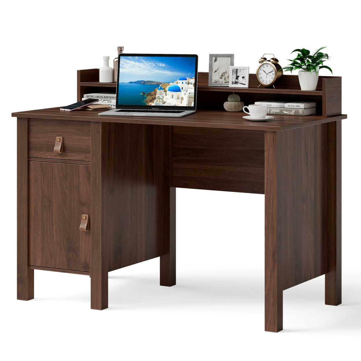 Computer Desk Home Office Writing Workstation W/ Drawer & Hutch - Walnut