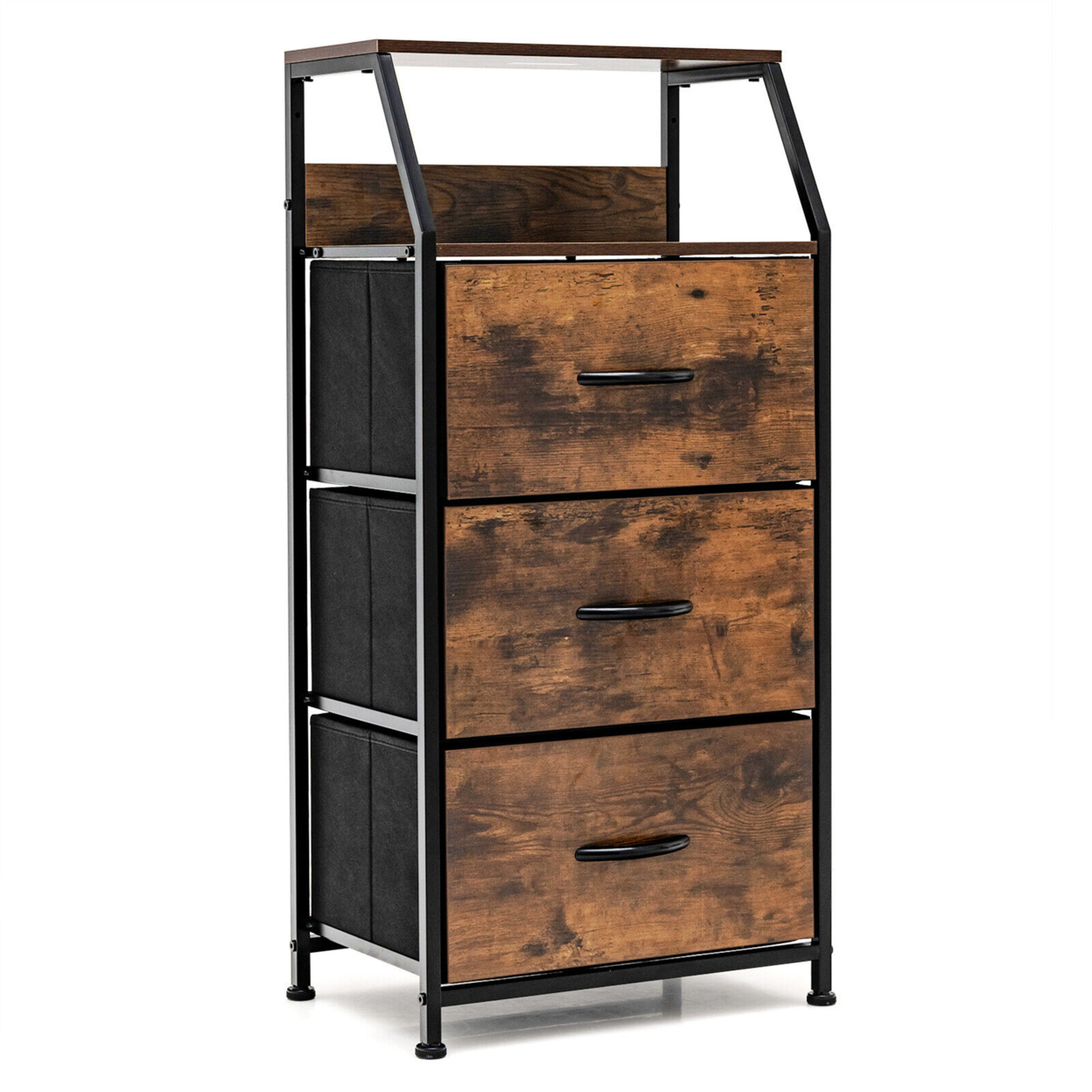 3 Drawer Dresser W/ Wood Top Sturdy Steel Frame Storage Organizer Dresser