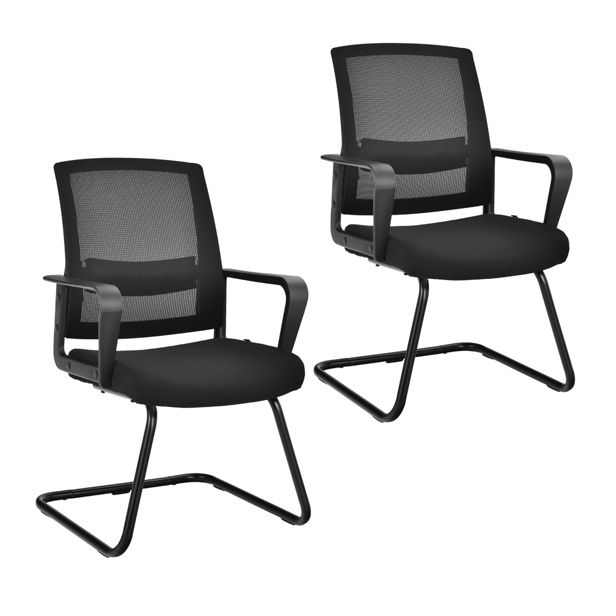 Set Of 2 Conference Chairs Mesh Reception Office Guest Chairs W/ Lumbar Support