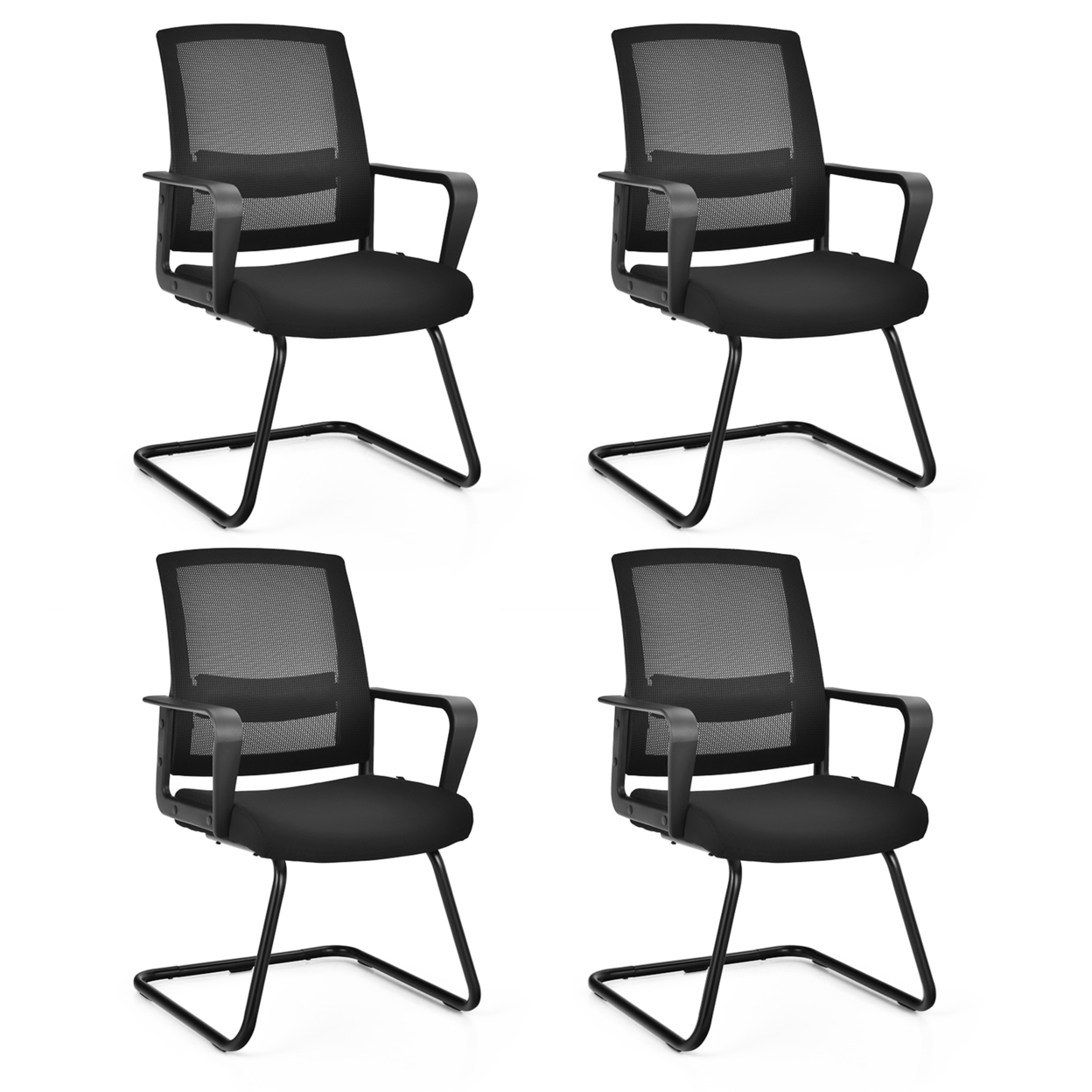 Set Of 4 Conference Chairs Mesh Reception Office Guest Chairs W/ Lumbar Support