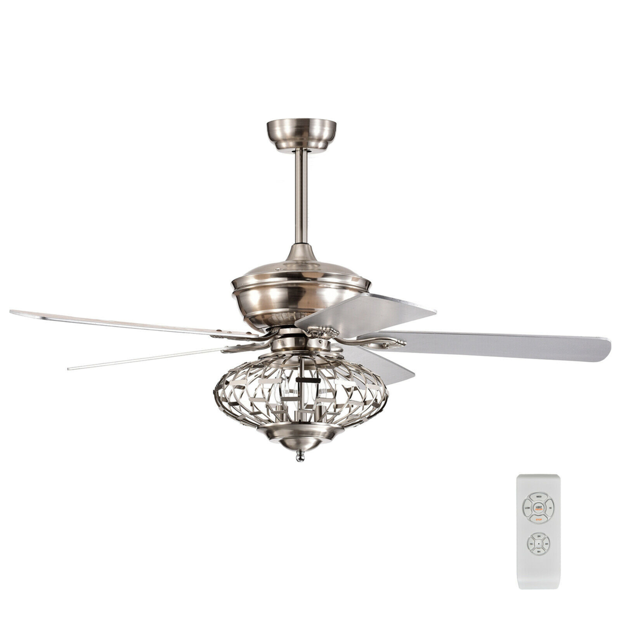 52'' Ceiling Fan With Light Nickel Plated Color Wooden Blades W/Remote Control