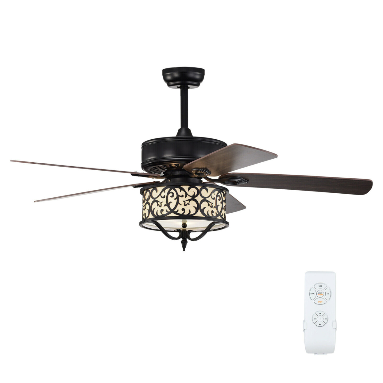 52'' Ceiling Fan With Light Retro Ceiling Fan With Reversible Blades & Remote