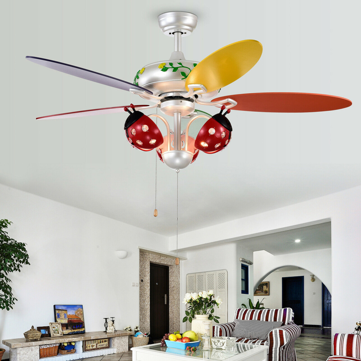 52'' Ceiling Fan With Light Kids Fan Light W/Pull Chain Control Beetle Multicolor