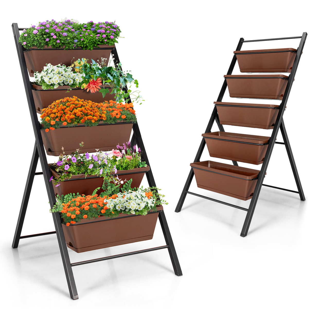 2PCS 5-Tier Vertical Raised Garden Bed Elevated Planter 5 Container Box - Brown