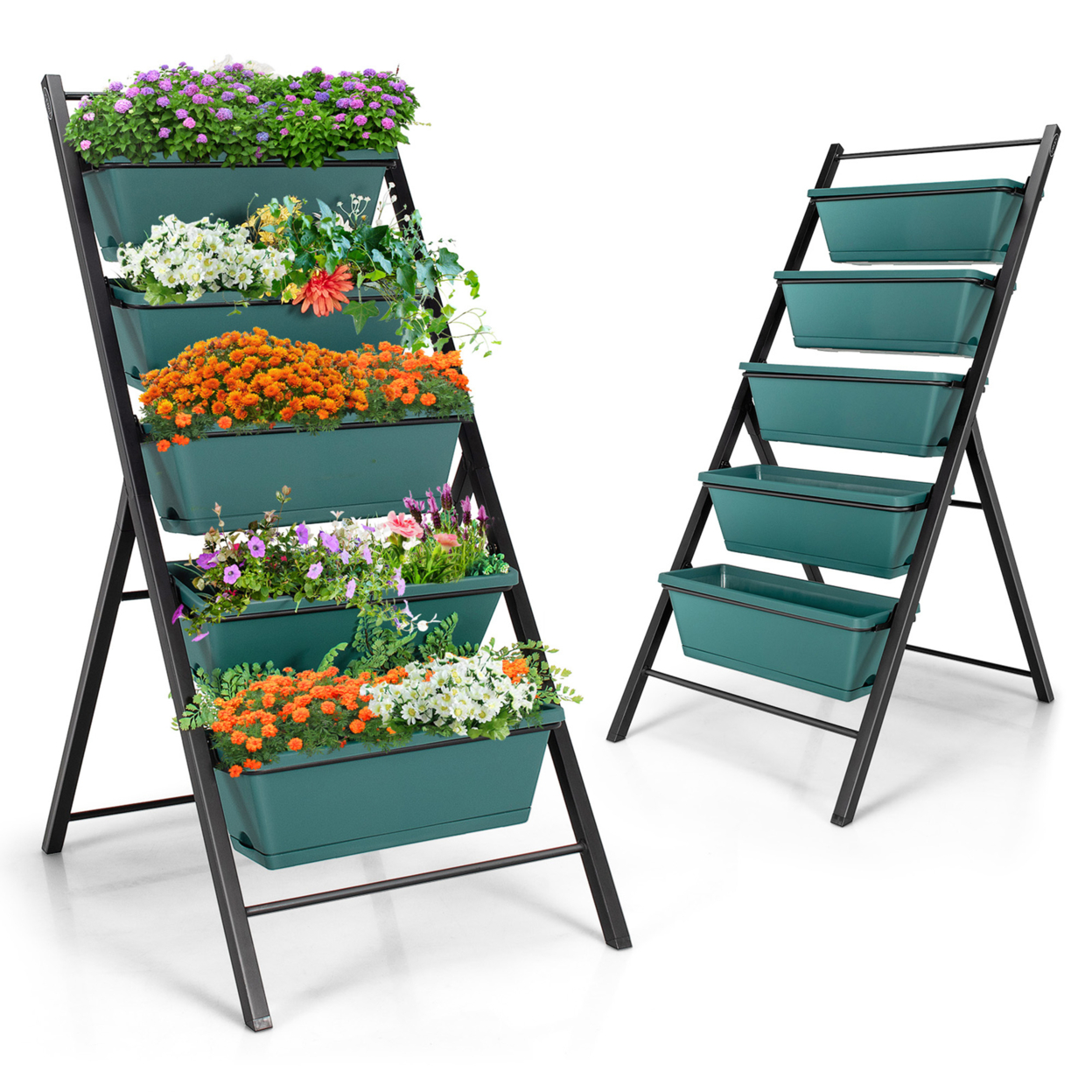 2PCS 5-Tier Vertical Raised Garden Bed Elevated Planter 5 Container Box - Green
