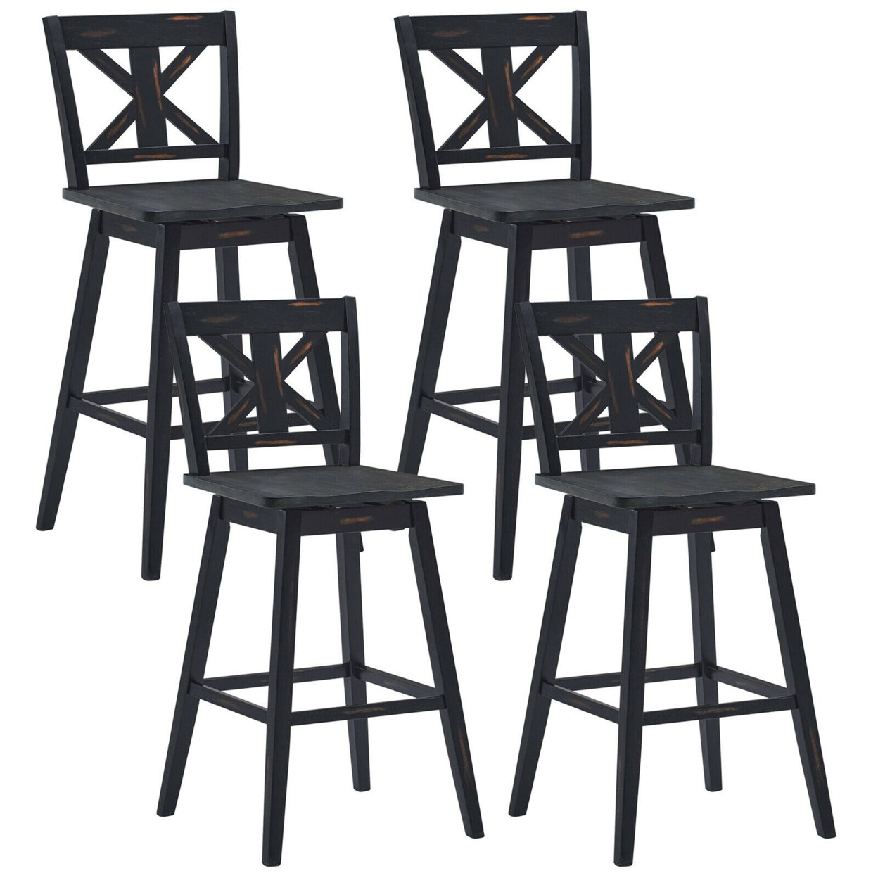 Gymax 4PCS Swivel Bar Stools 29'' Counter Height Chairs W/ Footrest - Black