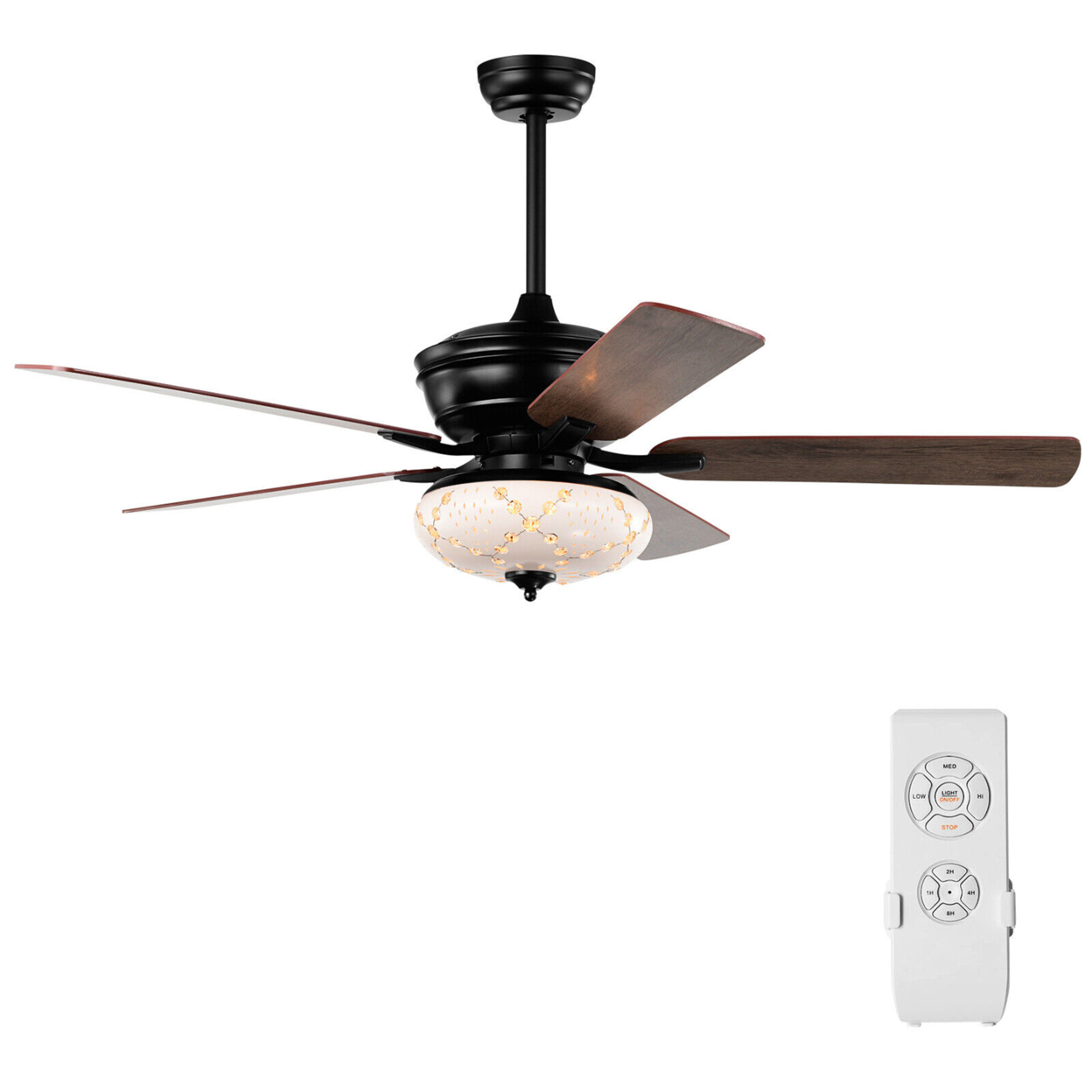 52'' Ceiling Fan With 3 Wind Speeds 5 Reversible Blades & Remote Control - Matte Black