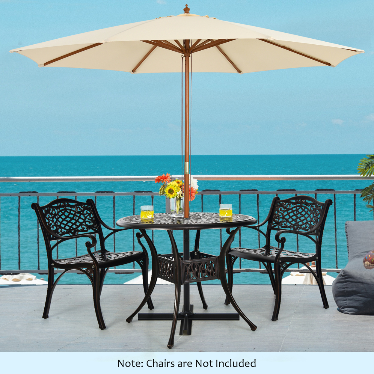 36'' Outdoor Round Dining Table Cast Aluminum Patio Bistro Table W/ Umbrella Pole