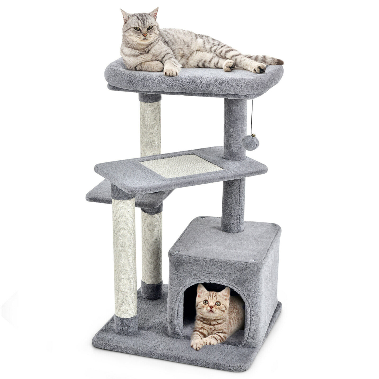Cat Tree Indoor Activity Cat Tower W/ Perch & Hanging Ball For Play Rest