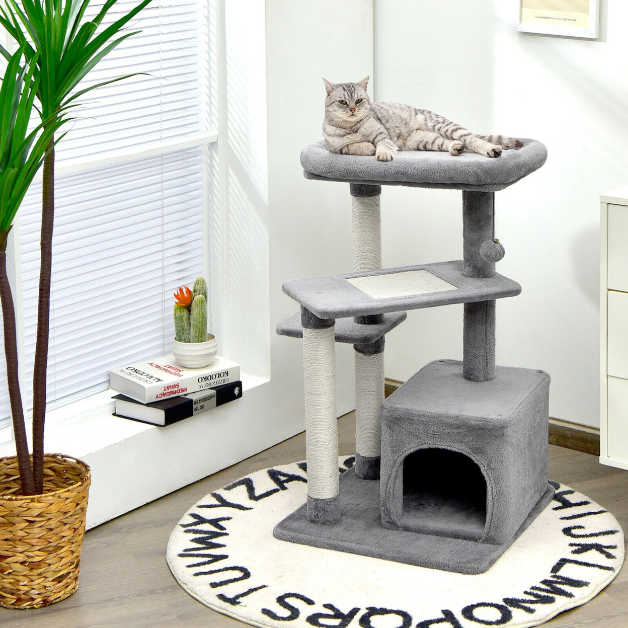 Cat Tree Indoor Activity Cat Tower W/ Perch & Hanging Ball For Play Rest