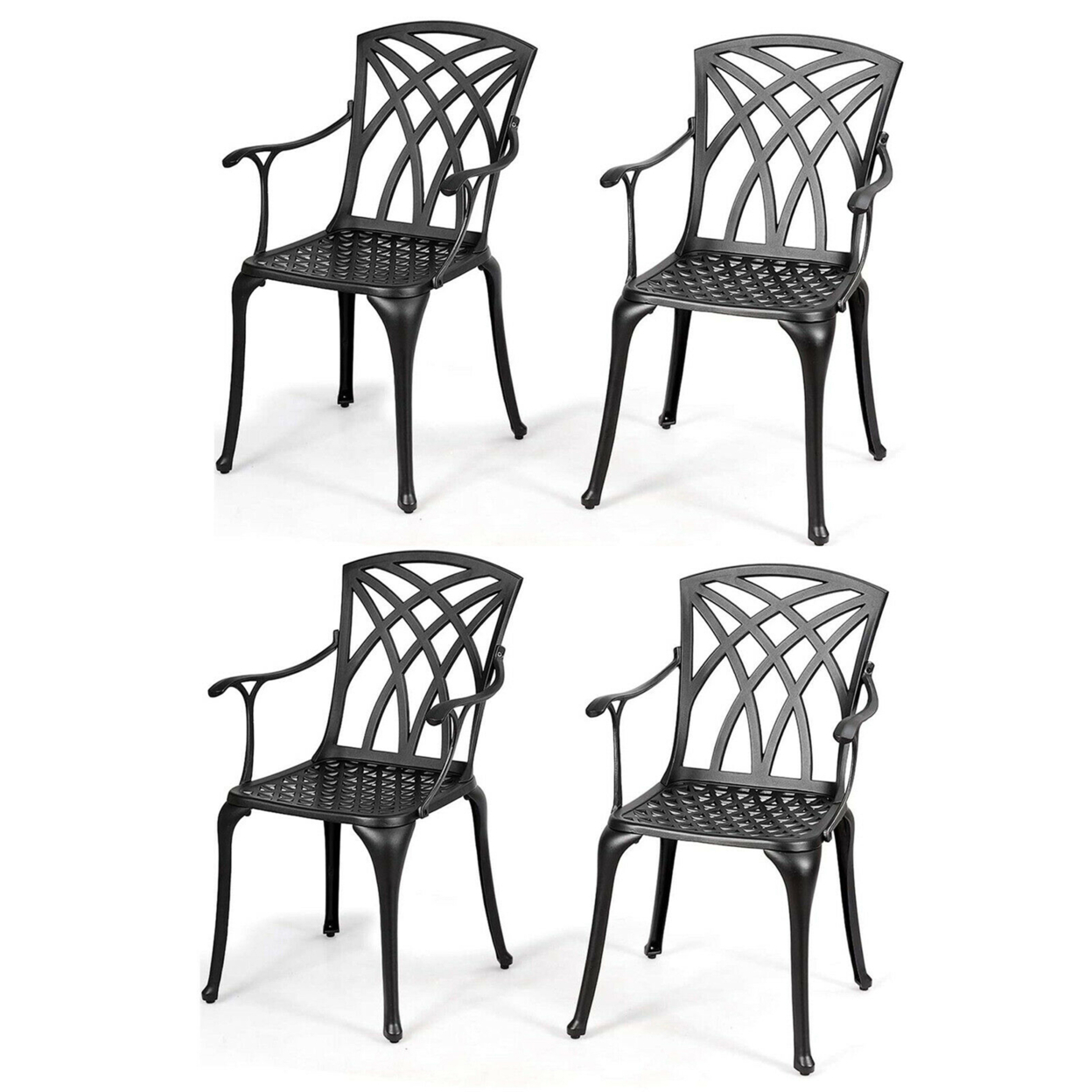 Set Of 4 Cast Aluminum Dining Chairs Durable Solid Construction W/Armrest Black