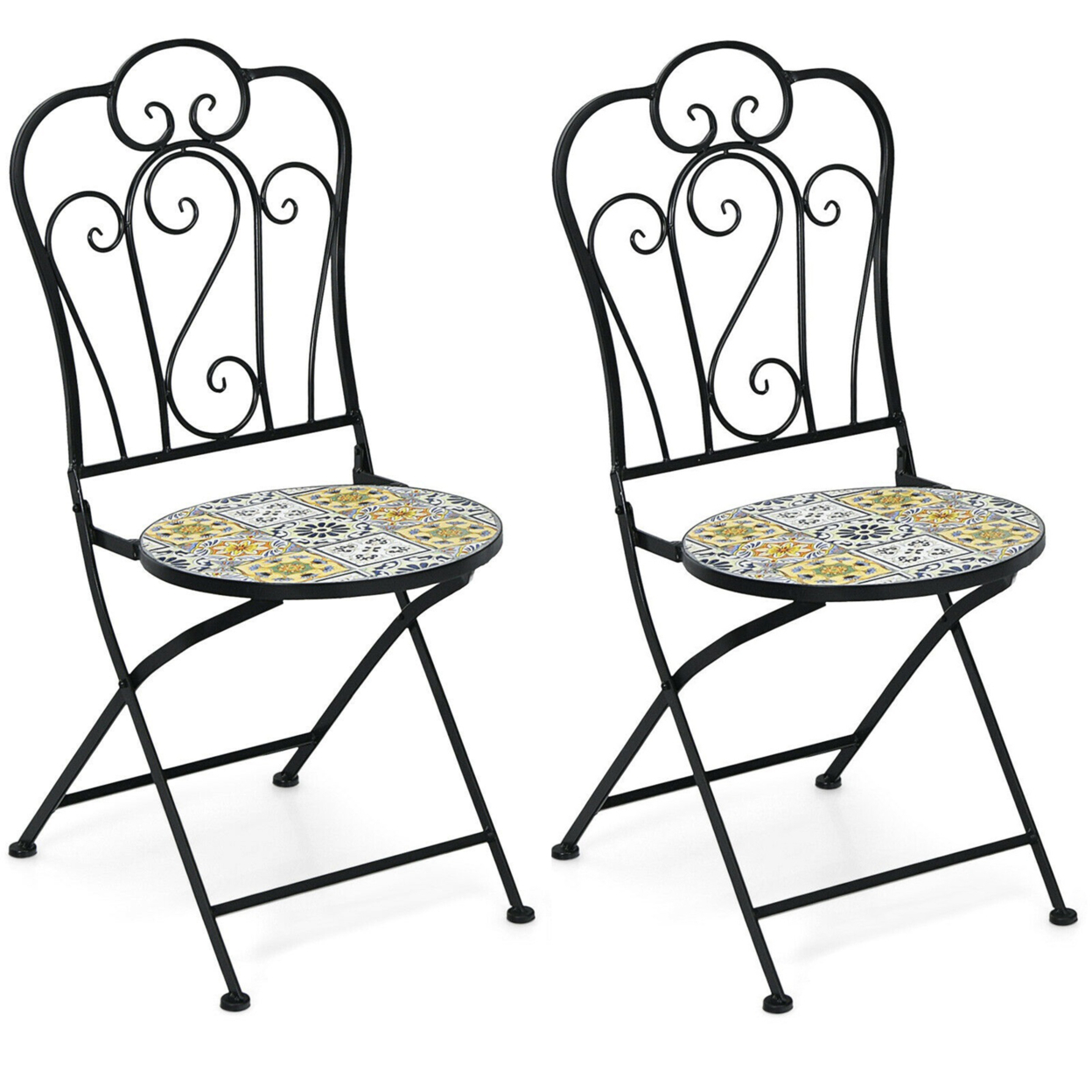 Set Of 2 Folding Bistro Chairs Mosaic Patio Chairs Outdoor Dining Chairs