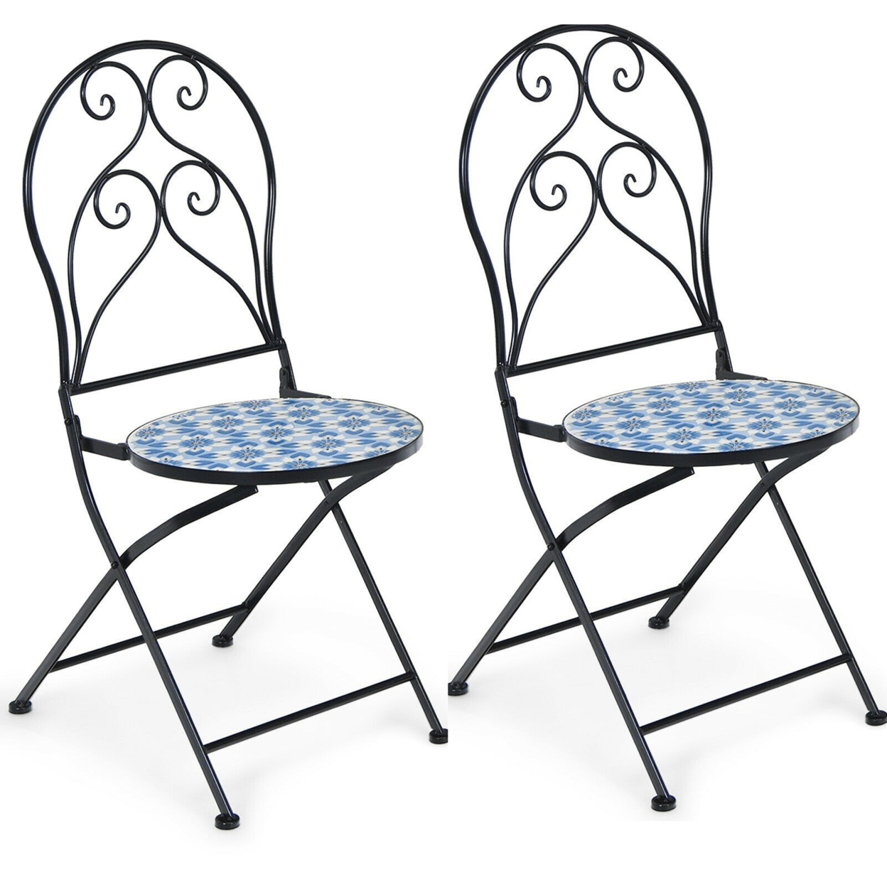 Set Of 2 Folding Patio Bistro Chairs Mosaic Chairs Outdoor Dining Chairs