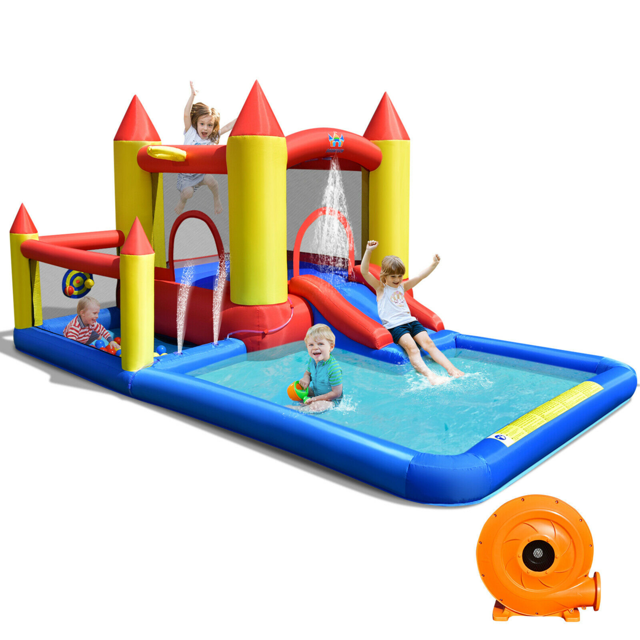 Inflatable Water Slide Castle Kids Bounce House Indoor & Outdoor W/ 480W Blower