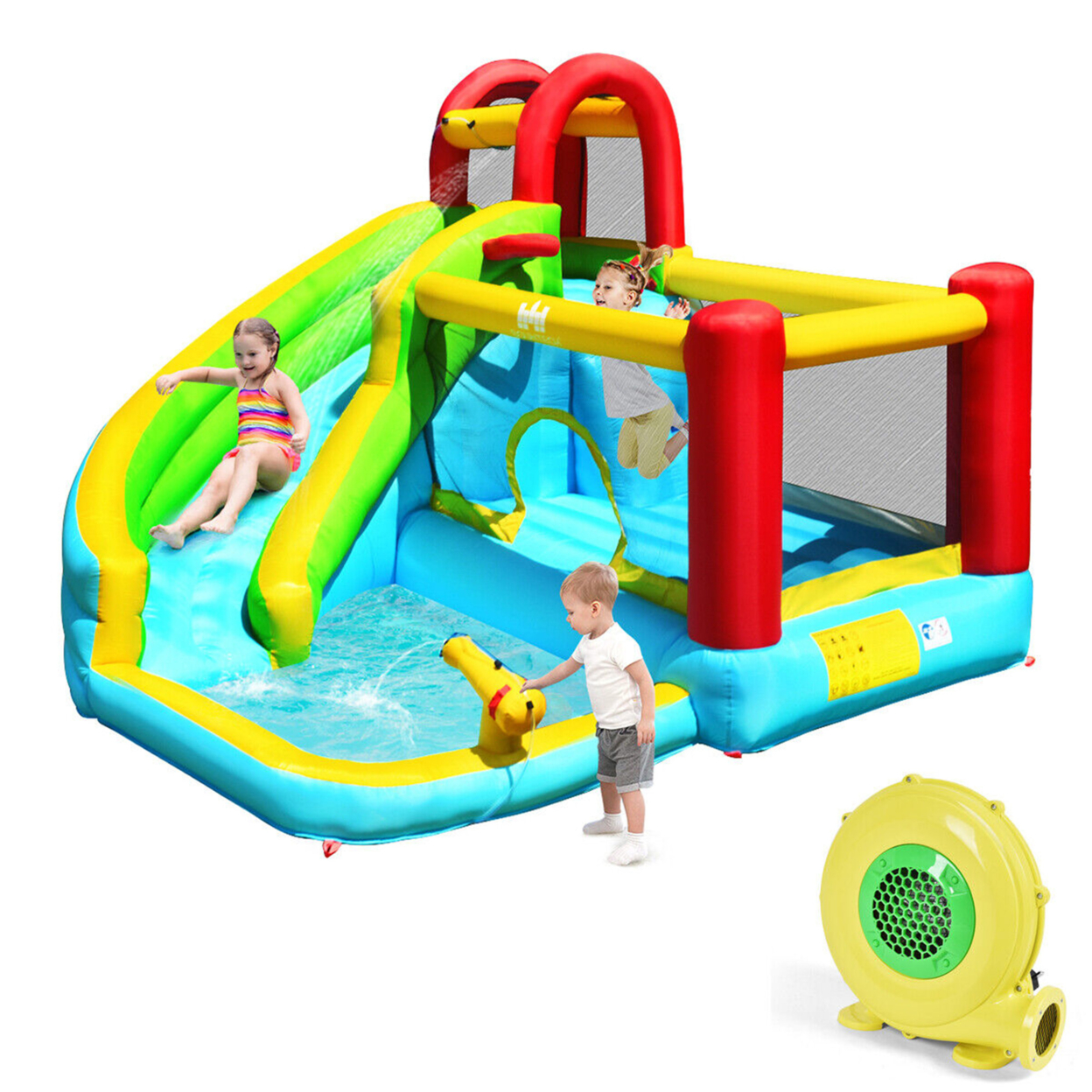Inflatable Kids Water Slide Jumper Bounce House Splash Water Pool W/ 480W Blower