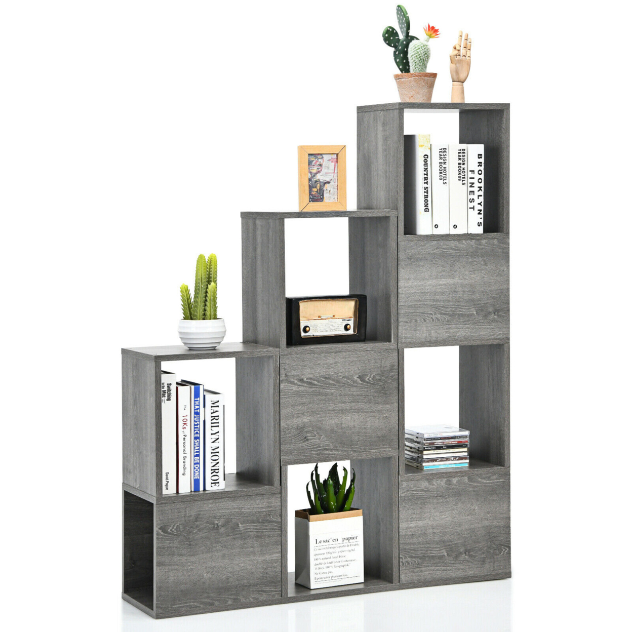 Bookshelf Free Combination Bookcase Storage Organizer Display Shelf Grey