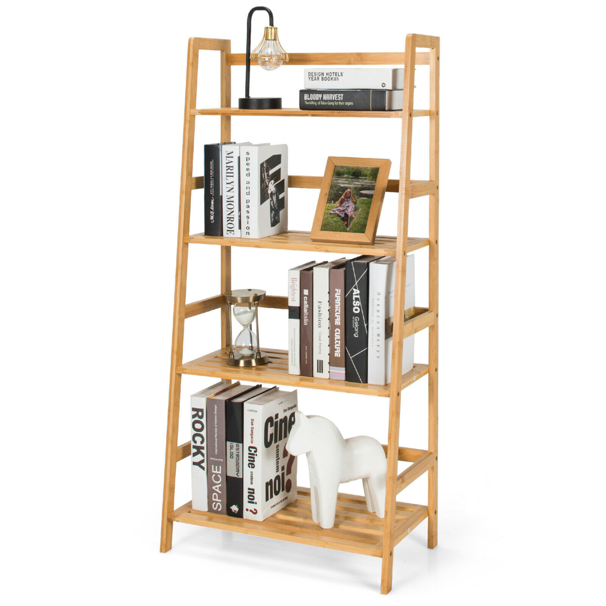 4-Tier Bookshelf Bamboo Ladder Shelf Bathroom Shelves Storage Plant Stand Rack