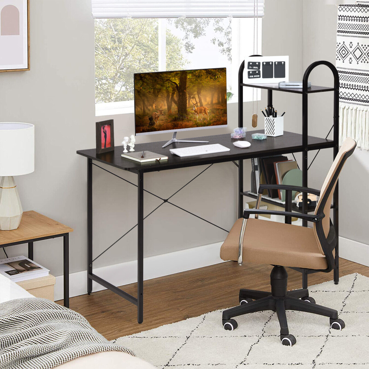 Reversible Computer Desk Study Workstation Home Office 4-tier Bookshelf