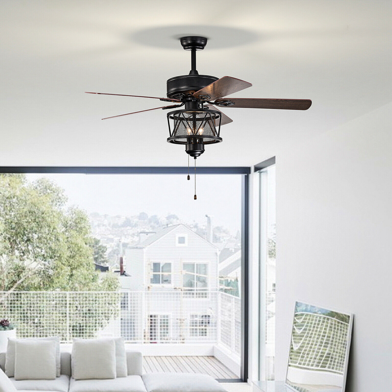 50'' Ceiling Fan With Lights Reversible Blades W/ Pull Chain Control Living Room