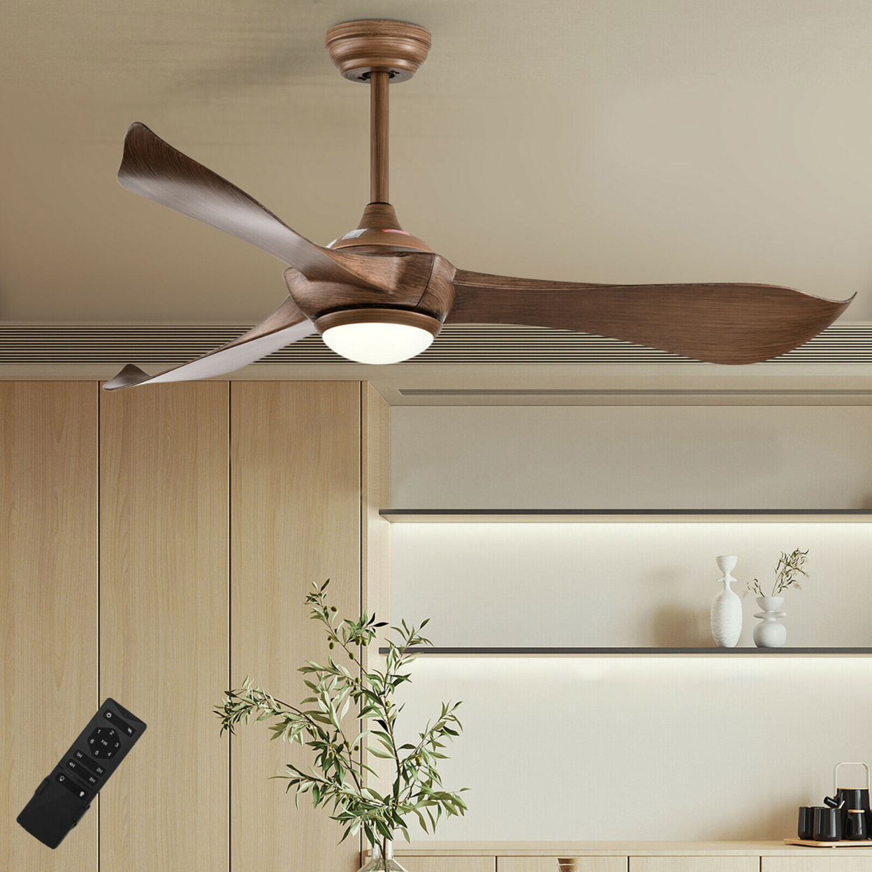 52 Inch Ceiling Fan With Light Reversible DC Motor W/6 Wind Speeds & 8H Timer