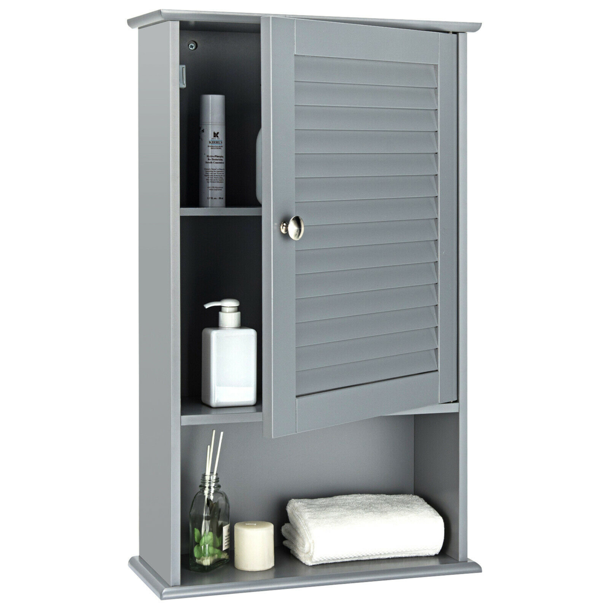 Bathroom Wall Mount Storage Cabinet Single Door W/Height Adjustable Shelf Grey