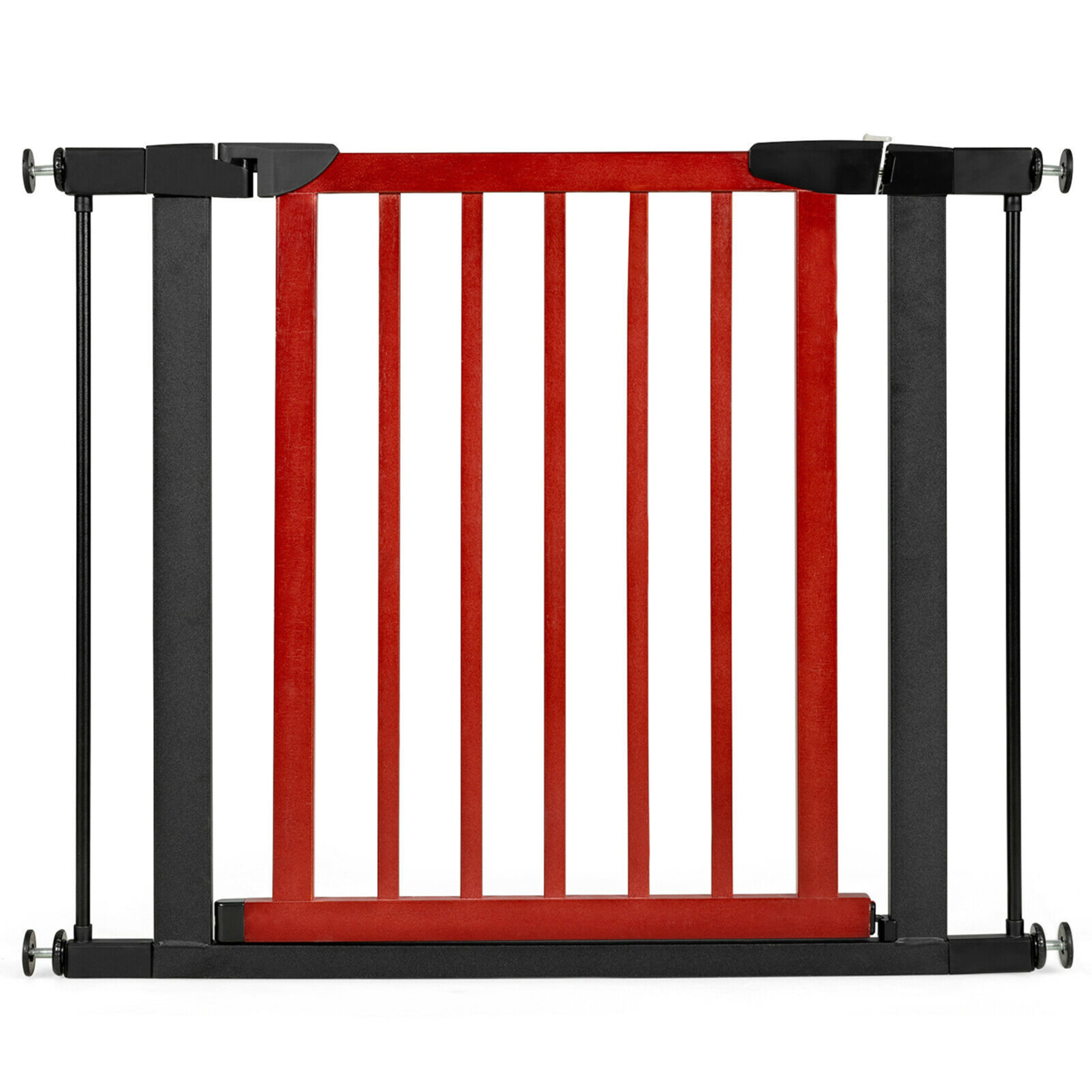 Gymax Wood & Metal Safety Baby Gate Fits 29.5''-38'' W Extendable Pet Gate Stairs - Red
