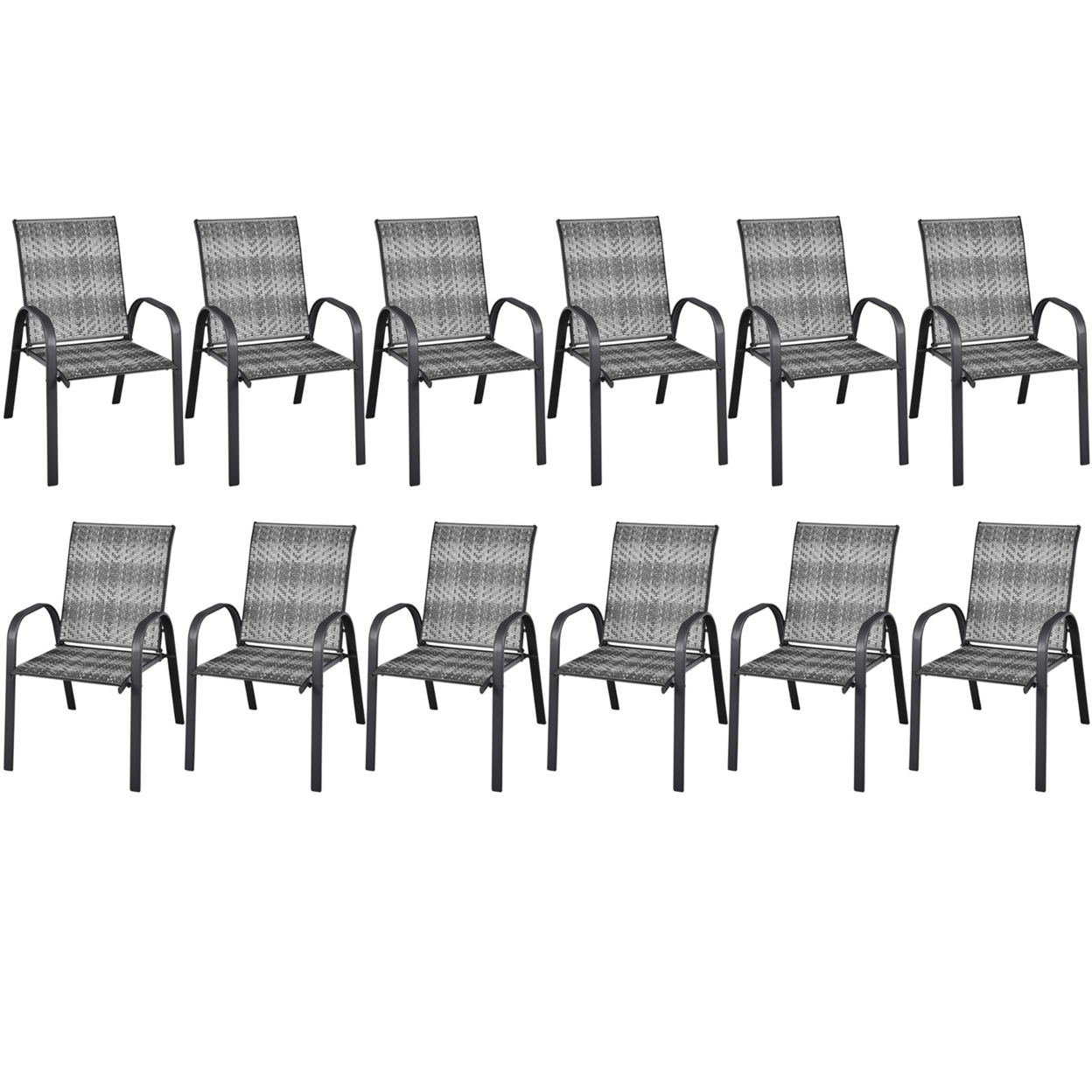 12PCS Outdoor PE Wicker Stacking Dining Chairs Patio Arm Chairs - Grey