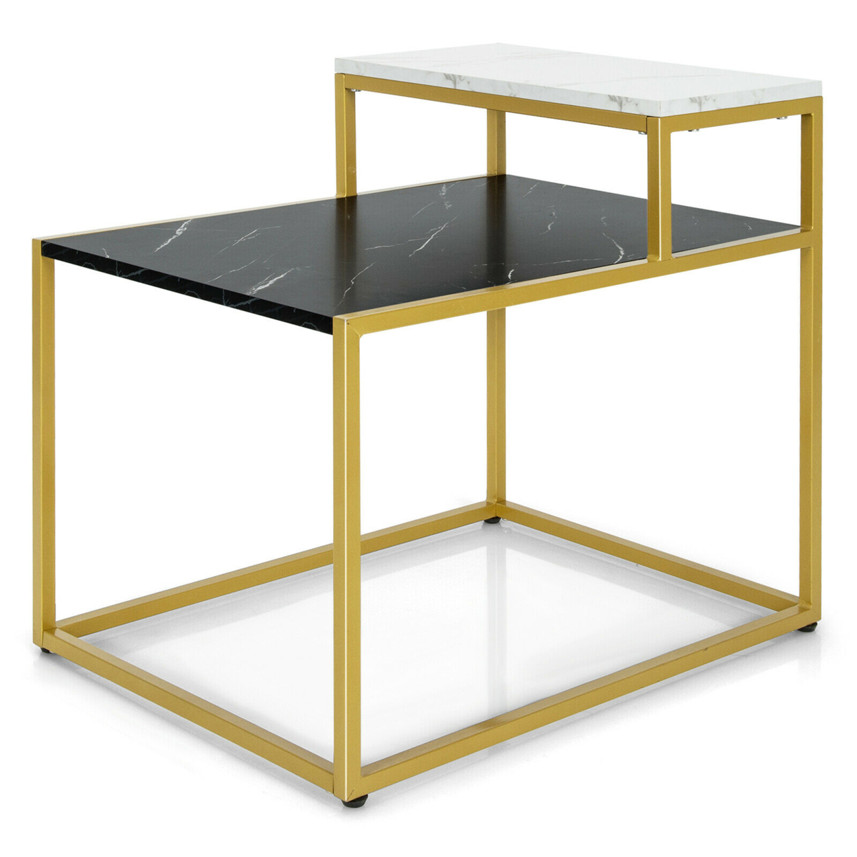 2 Tier End Side Table Metal Frame Nightstand With Storage Shelf Living Room