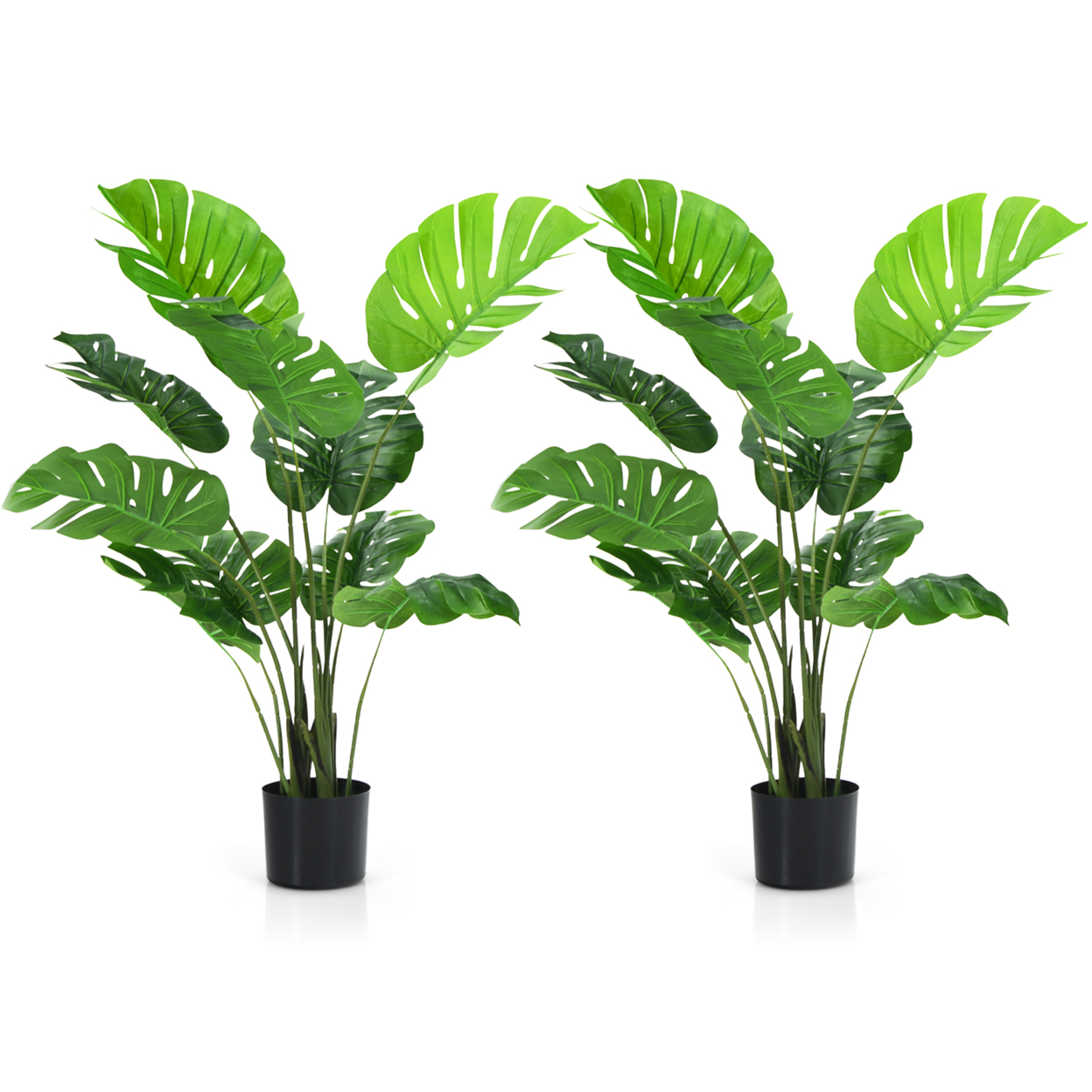 2 Pack Artificial Monstera Deliciosa Tree 4ft Faux Plant W/ Cement-Filled Pot