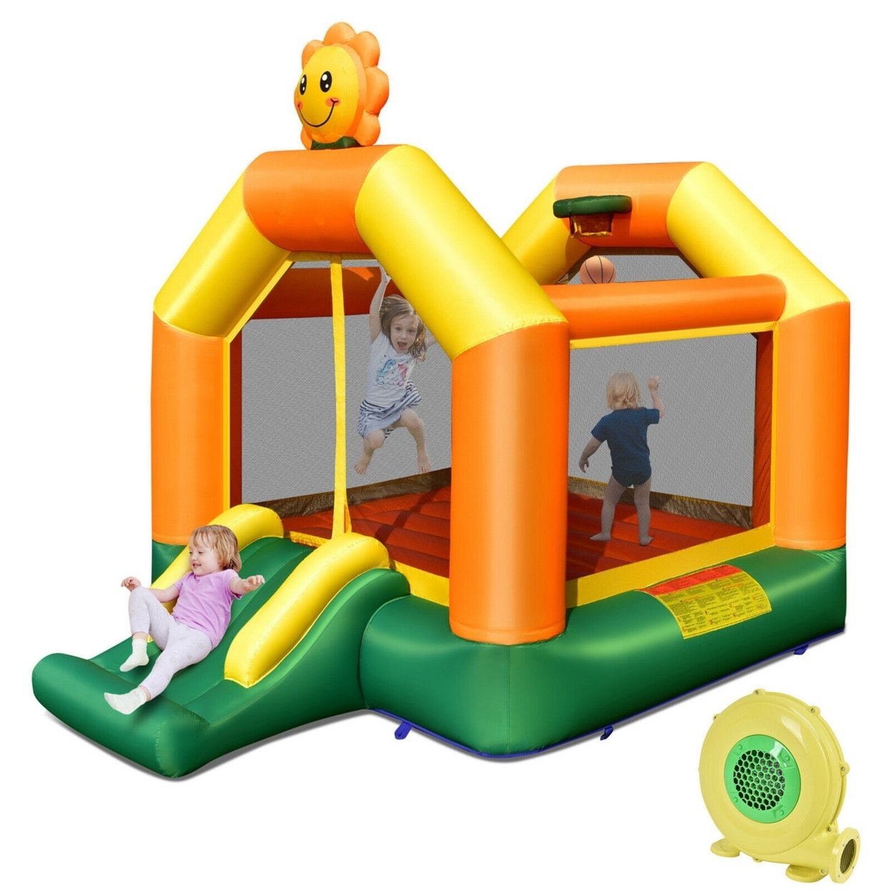 Inflatable Bounce Castle Jumping House Kids Playhouse W/ Slide & 480W Blower