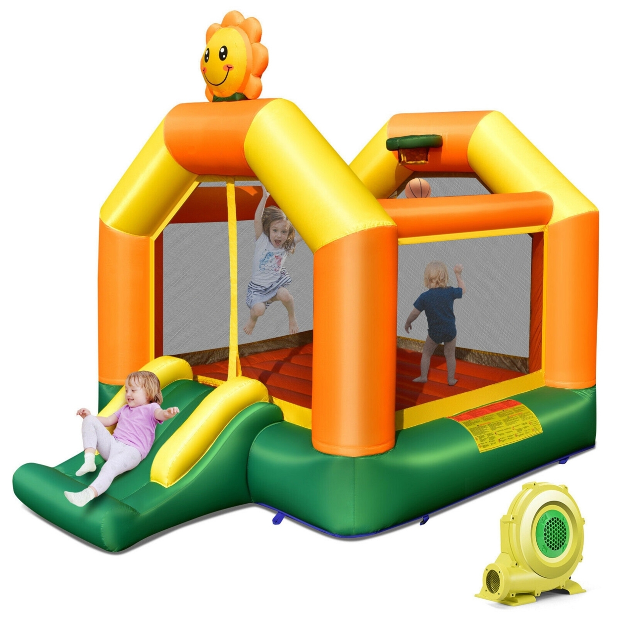 Inflatable Bounce Castle Jumping House Kids Playhouse W/ Slide & 735W Blower